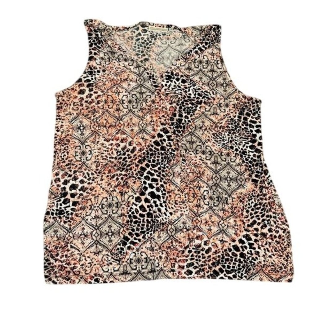 Dana Buchman Womens XL Sleeveless Animal Print Wrap Blouse Polyester
